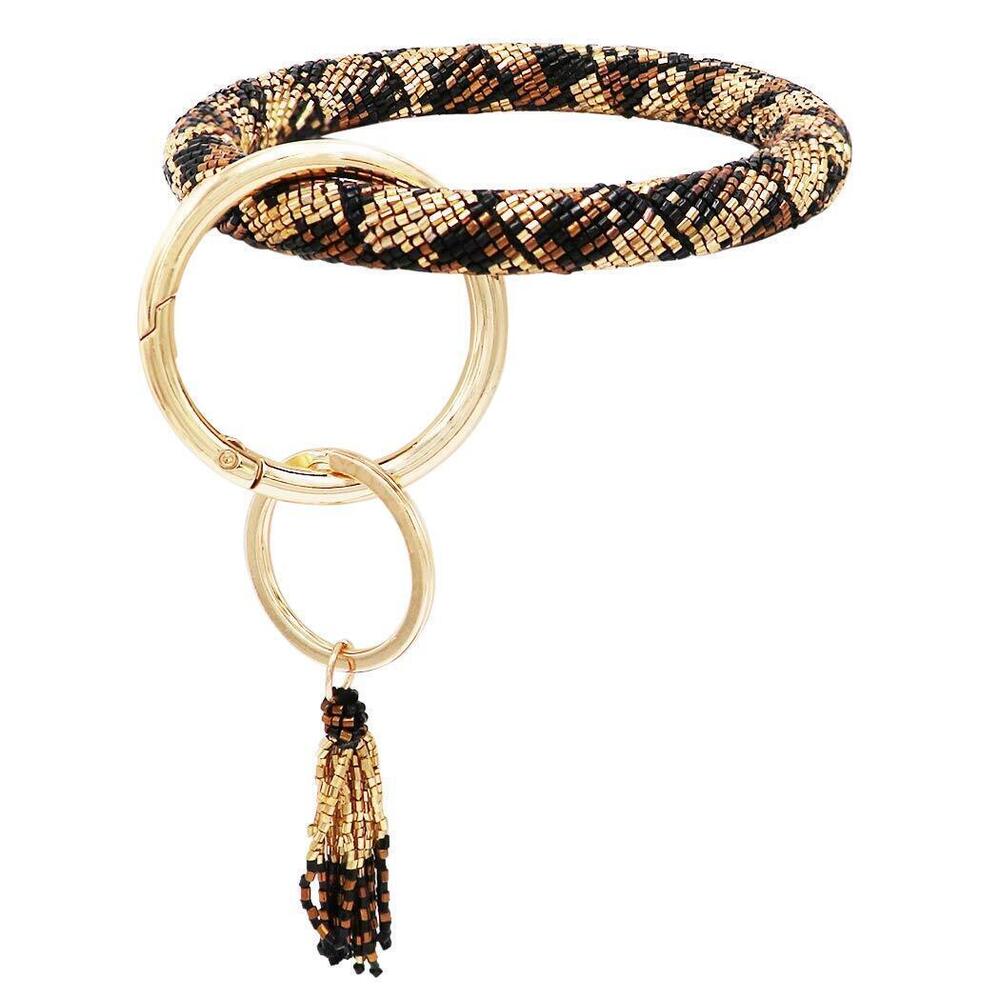 1583 Stunning Wristlet Leopard Print Bangle Bracelet Key Chain Ring Clip